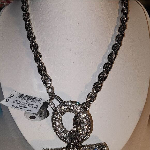 Silver Crystal Pave Toggle Necklace by INC. NWT 17" - Picture 6 of 10
